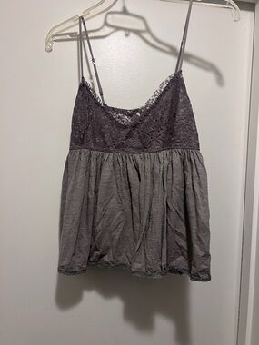American Eagle Outfitters Gray Lace-Trim Cami Tank